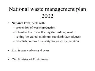 National waste management plan 2002