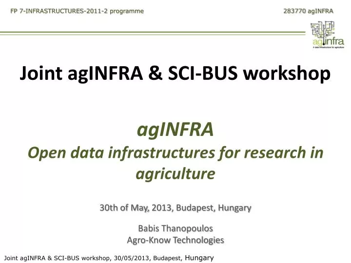joint aginfra sci bus workshop aginfra open data infrastructures for research in agriculture