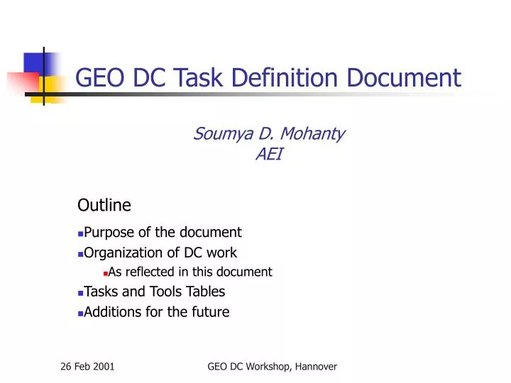 geo dc task definition document soumya d mohanty aei
