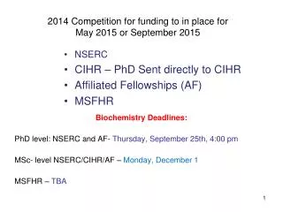 2014 Competition for funding to in place for May 2015 or September 2015