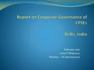 Report on Corporate Governance of CPSEs Delhi, India