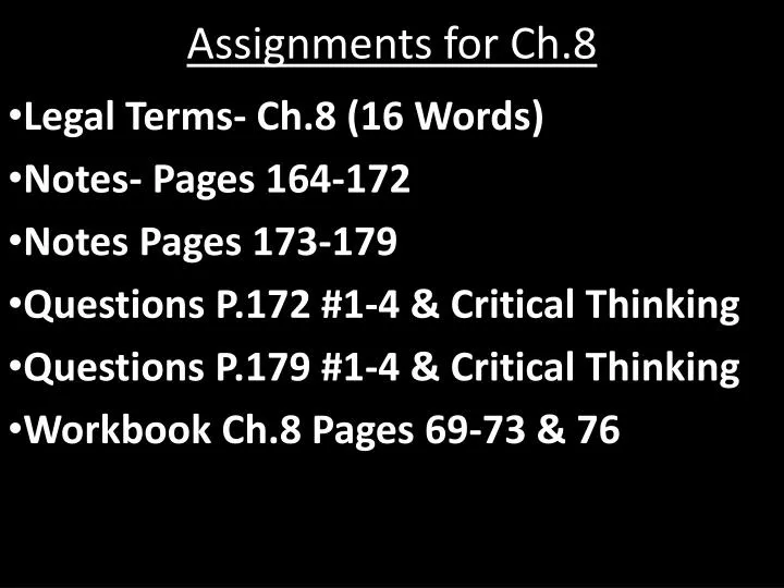 assignments for ch 8