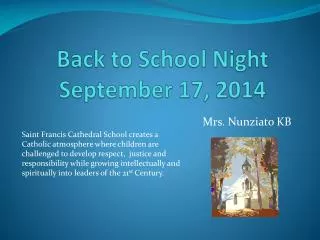 Back to School Night September 17, 2014