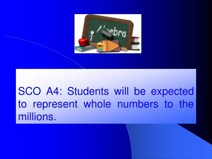 sco a4 students will be expected to represent whole numbers to the millions