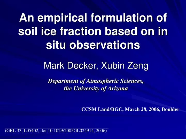 an empirical formulation of soil ice fraction based on in situ observations
