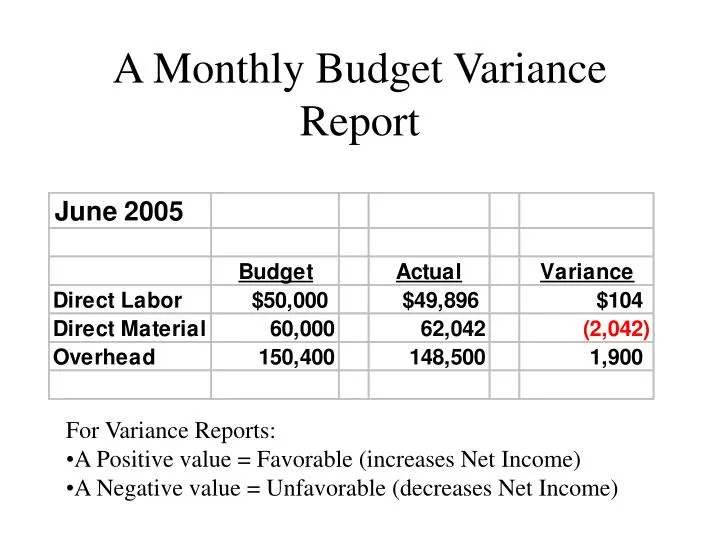 a monthly budget variance report