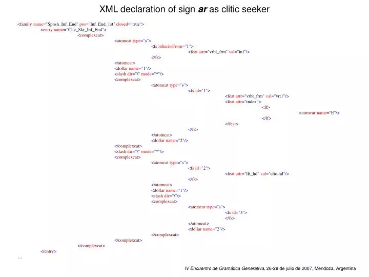 xml declaration of sign ar as clitic seeker