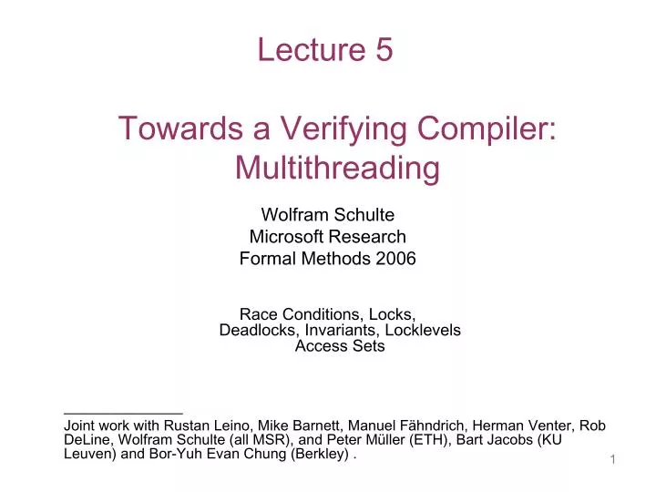 lecture 5 towards a verifying compiler multithreading