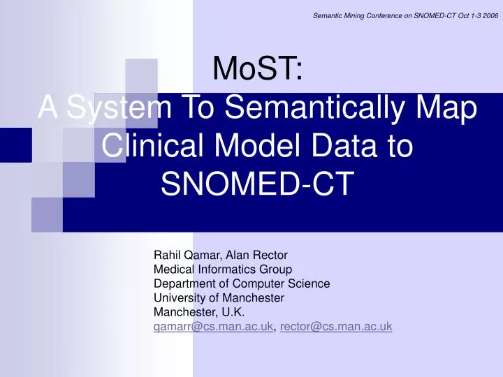 most a system to semantically map clinical model data to snomed ct