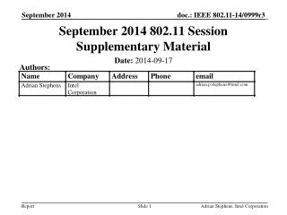 September 2014 802.11 Session Supplementary Material