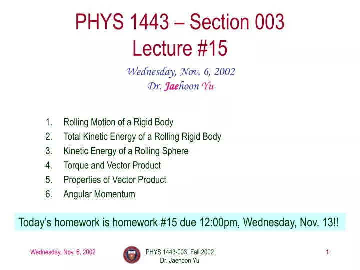 phys 1443 section 003 lecture 15