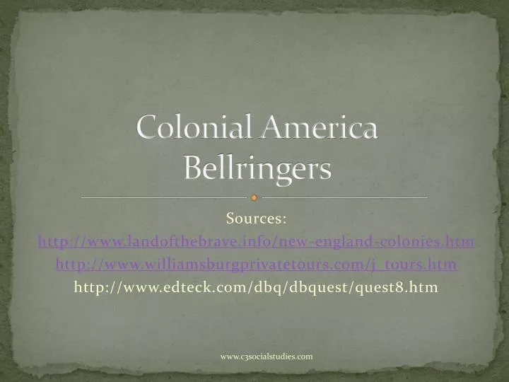 colonial america bellringers