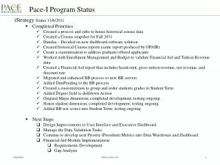 Pace-I Program Status