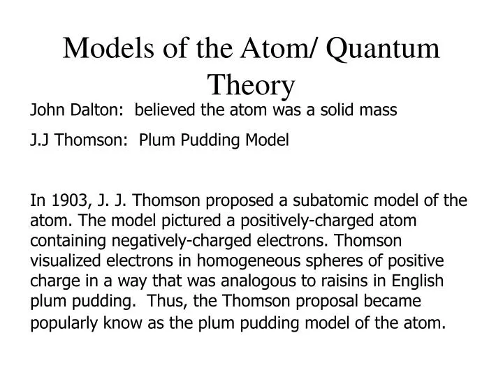 models of the atom quantum theory