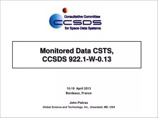 Monitored Data CSTS, CCSDS 922.1-W-0.13