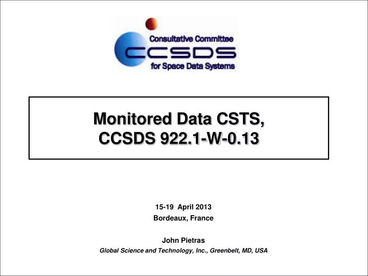 monitored data csts ccsds 922 1 w 0 13