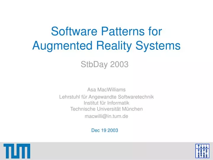 software patterns for augmented reality systems