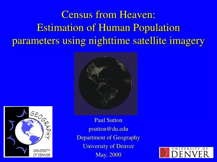 census from heaven estimation of human population parameters using nighttime satellite imagery
