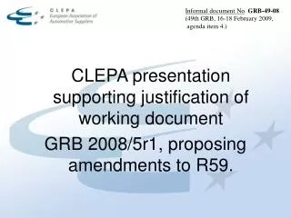 CLEPA presentation supporting justification of working document