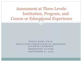 Assessment at Three Levels: 	Institution, Program, and Course or Educational Experience
