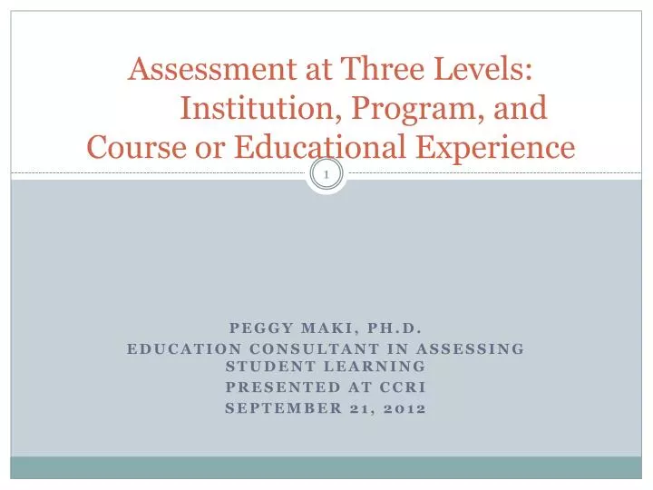 assessment at three levels institution program and course or educational experience