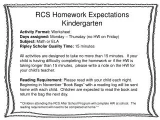 RCS Homework Expectations Kindergarten