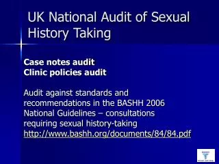 UK National Audit of Sexual History Taking