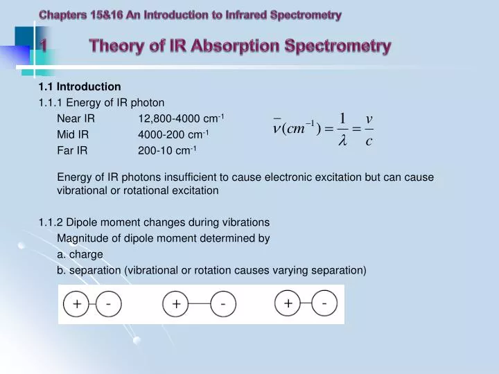 chapters 15 16 an introduction to infrared spectrometry 1 theory of ir absorption spectrometry