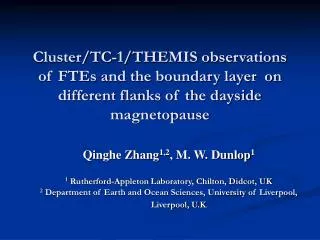 Qinghe Zhang 1,2 , M. W. Dunlop 1 1 Rutherford-Appleton Laboratory, Chilton, Didcot, UK