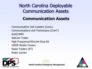 North Carolina Deployable Communication Assets