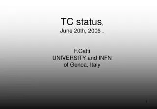 TC status , June 20th, 2006 . F.Gatti UNIVERSITY and INFN of Genoa, Italy