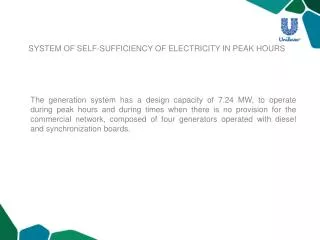 SYSTEM OF SELF-SUFFICIENCY OF ELECTRICITY IN PEAK HOURS