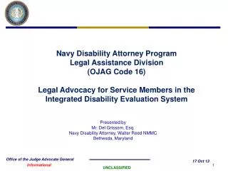Navy Disability Attorney Program Legal Assistance Division (OJAG Code 16)