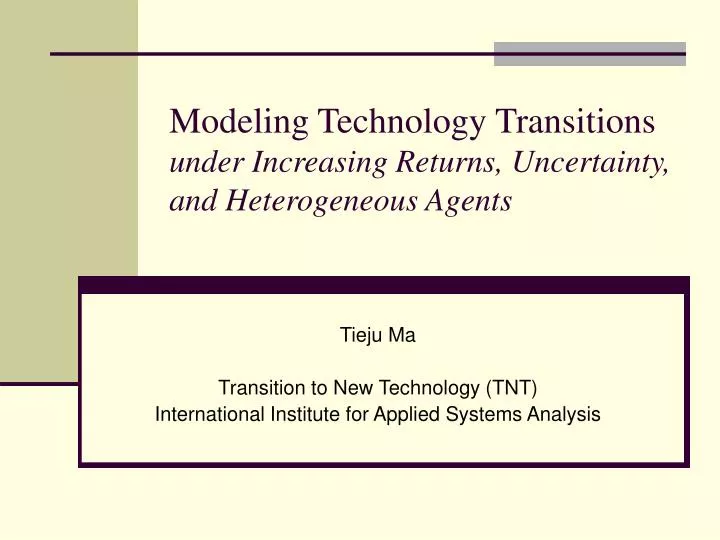 modeling technology transitions under increasing returns uncertainty and heterogeneous agents