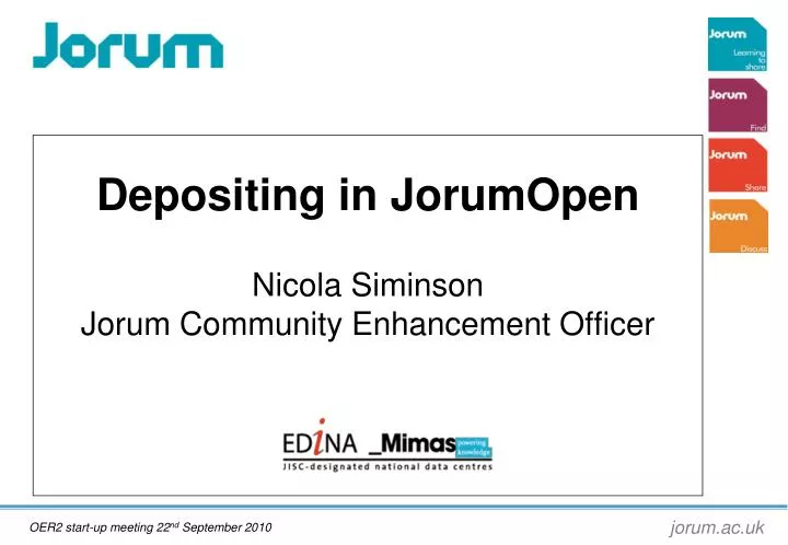 depositing in jorumopen nicola siminson jorum community enhancement officer