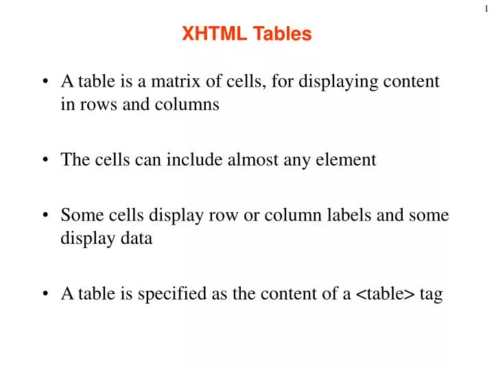 xhtml tables