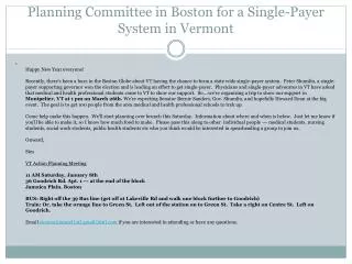 Planning Committee in Boston for a Single-Payer System in Vermont