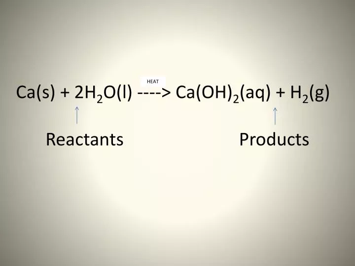 ca s 2h 2 o l ca oh 2 aq h 2 g reactants products
