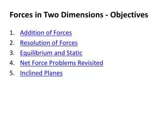 Forces in Two Dimensions - Objectives