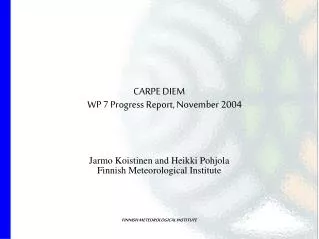 CARPE DIEM WP 7 Progress Report, November 2004