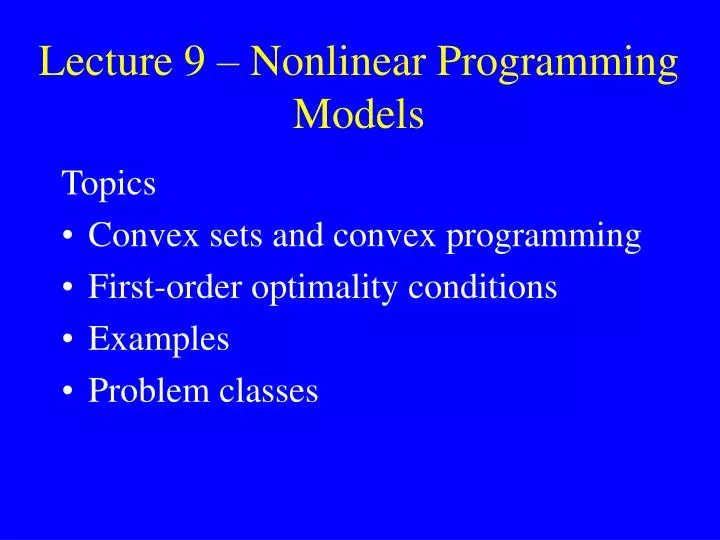 lecture 9 nonlinear programming models
