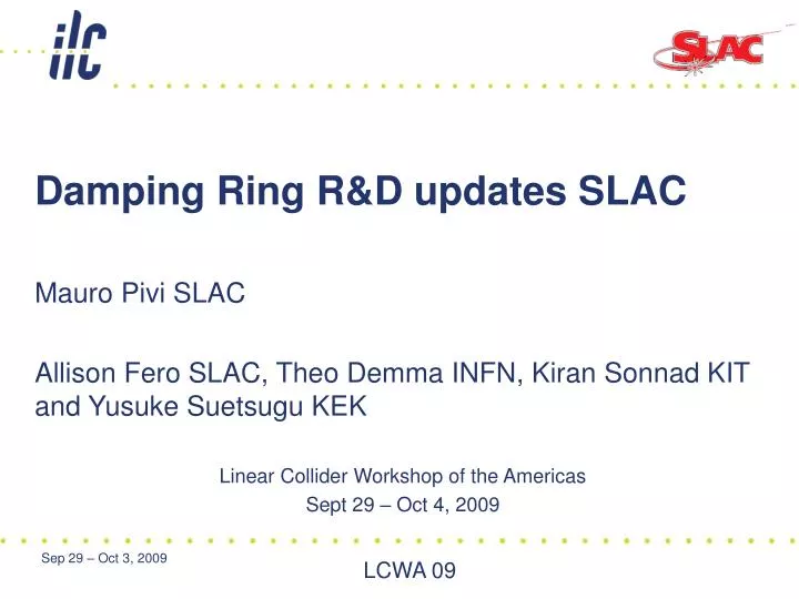 damping ring r d updates slac