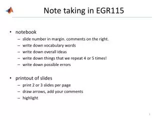 Note taking in EGR115