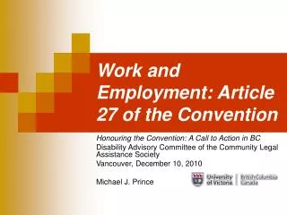 Work and Employment: Article 27 of the Convention
