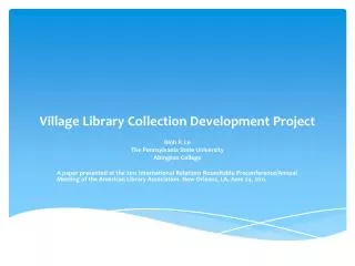 Village Library Collection Development Project