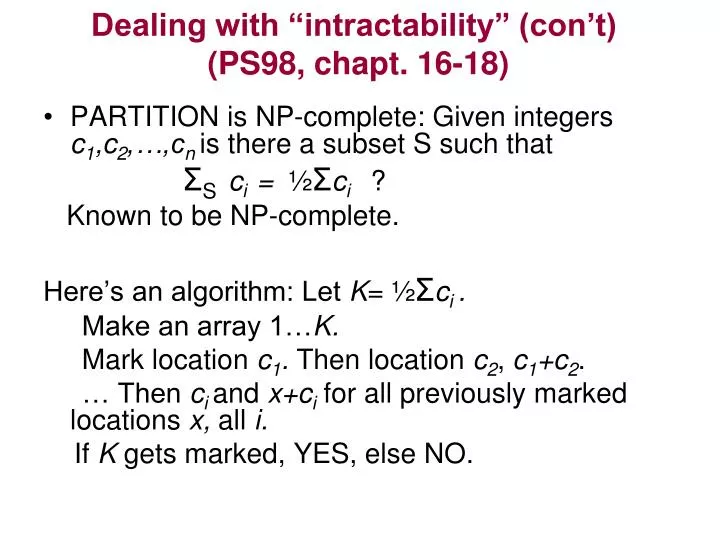 dealing with intractability con t ps98 chapt 16 18