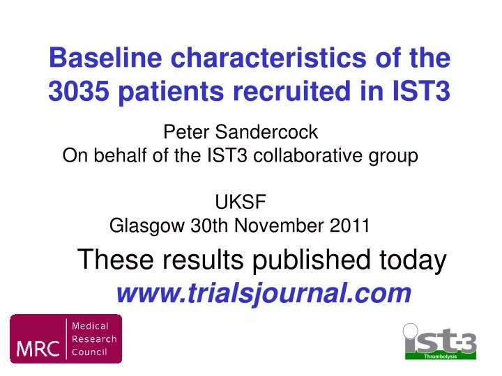 baseline characteristics of the 3035 patients recruited in ist3