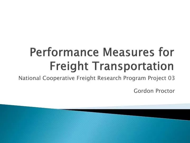 performance measures for freight transportation