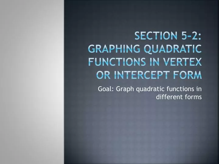 section 5 2 graphing quadratic functions in vertex or intercept form