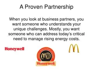 A Proven Partnership